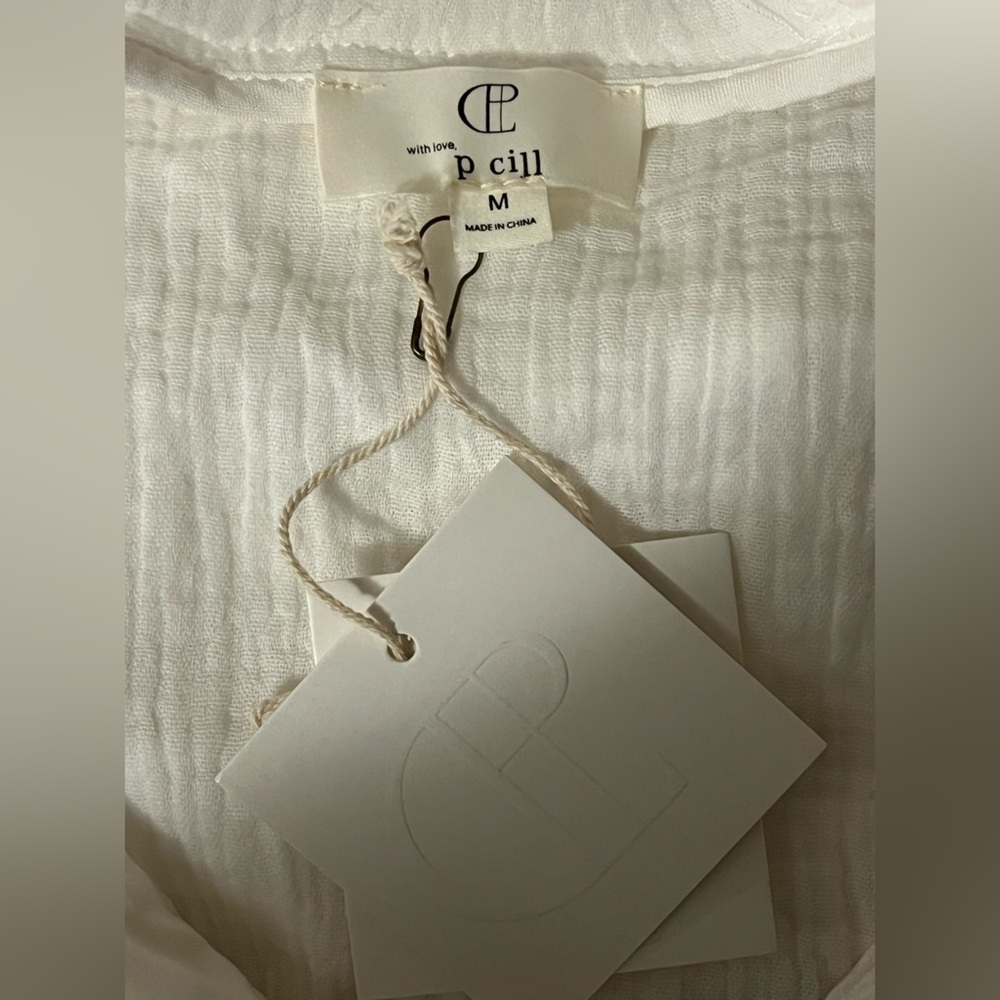 NWT P. Cill Oversized Gauze White Hooded V Neck Top, size M - Picture 4 of 10